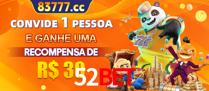 Banner institucional da 52BET sobre parceria de marcas e criação de uma marca de excelência, apresentando os mascotes de jogos populares como o Fortune Tiger.