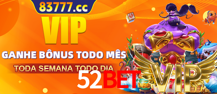 Banner promocional do 52BET oferecendo 100% de recompensas adicionais contínuas para quem fizer o login diário (Daily sign-in), com um mascote de coelho.