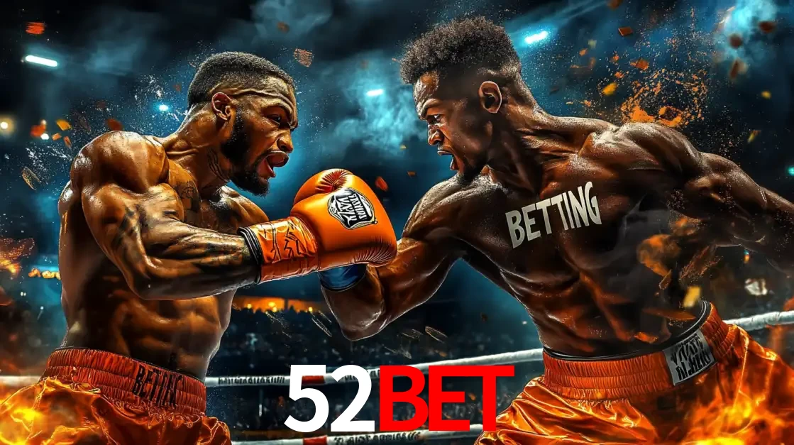 Dois boxeadores em uma luta intensa e explosiva, representando a adrenalina e as oportunidades de apostas em esportes de combate disponíveis na plataforma 52BET.